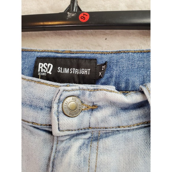 RSQ Jeans Women's 28 Blue Denim Cotton Slim Fit Straight Distressed Light Wash - Picture 8 of 12